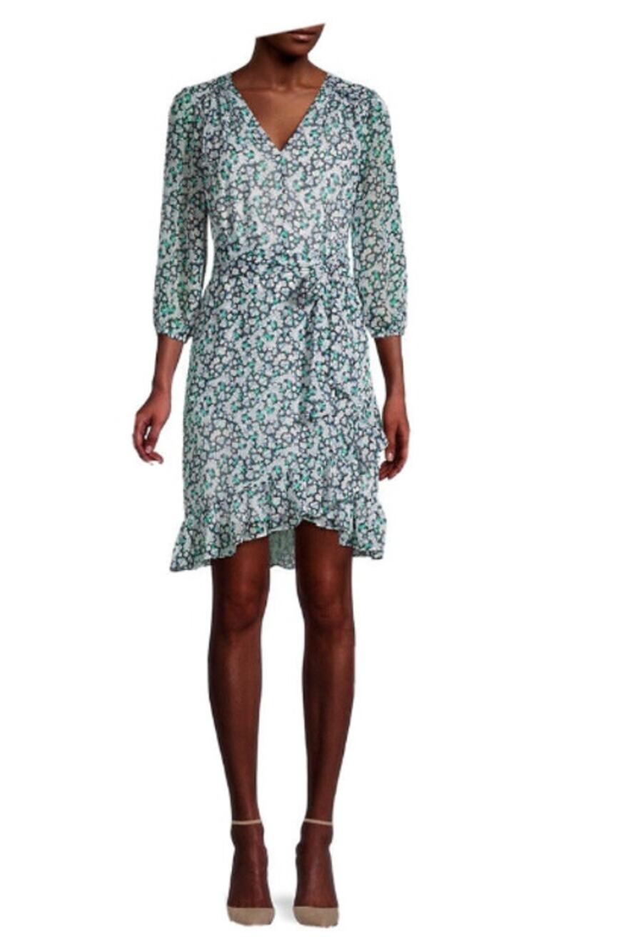 KARL LAGERFELD NWT Floral Long Sleeve V Neck Ruffle Hem Dress // 2 - Picture 1 of 12